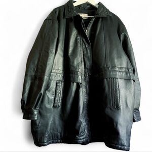 Charles Klein Men's Leather Black Coat Jacket Size XXXL Heavy Jacket Hip Length